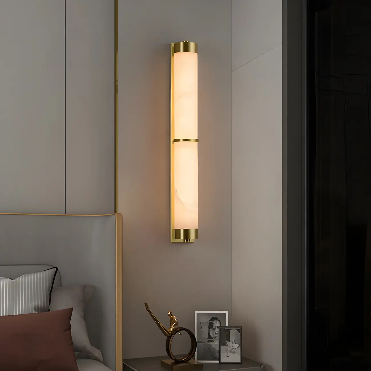 Modern Cylinder Stone Gold LED Wall Sconce