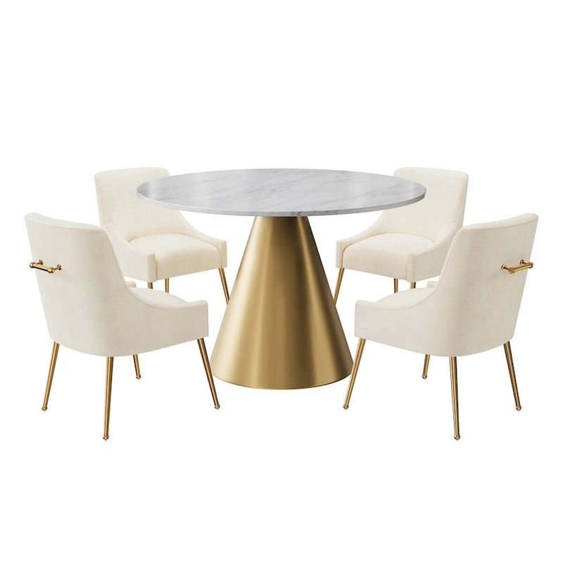48 Marble Top Metal Dining Table with Velvet Dining Chair Set