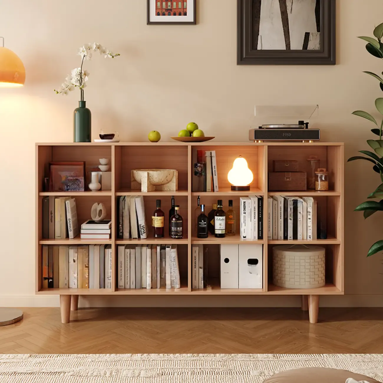 Wide 7-Shelf Modern Wooden Nut-Brown Open Bookcase