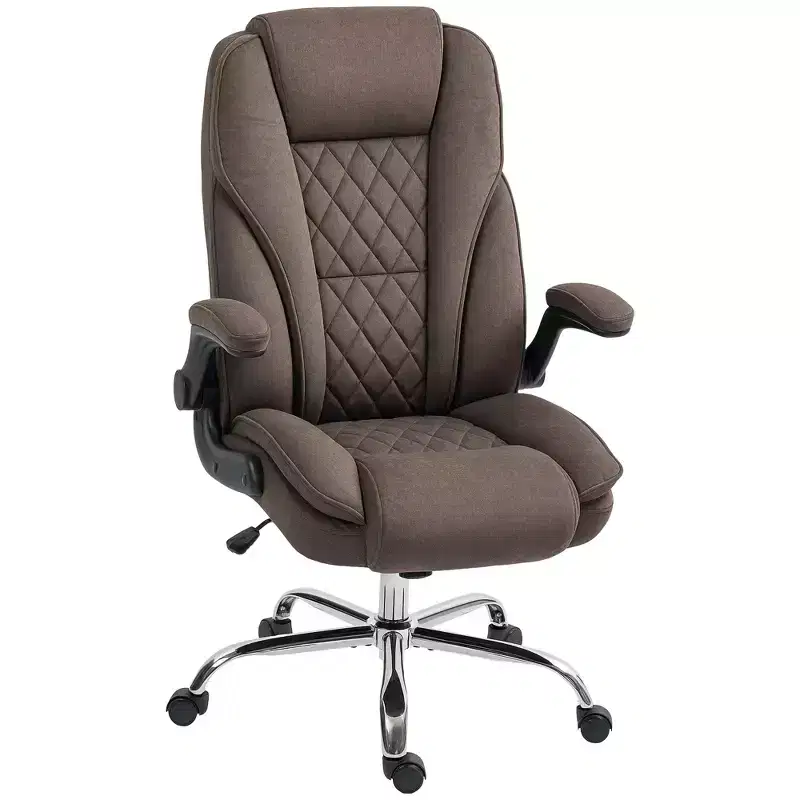 HOMCOM Executive Office Chair, Fabric Comfy Computer Desk Chair with Swivel Wheels, Flip-up Armrest, Adjustable Height