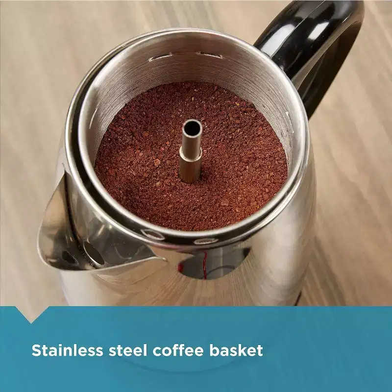 Farberware 8-Cup Stainless Steel Electric Percolator with Keep-Warm Function and Detachable Cord, Black