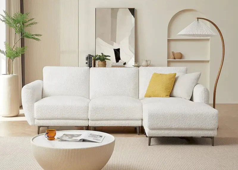 Convertible Sectional Sofa Couch, 3 Seat L-Shaped Sofa with Lamb Fabric