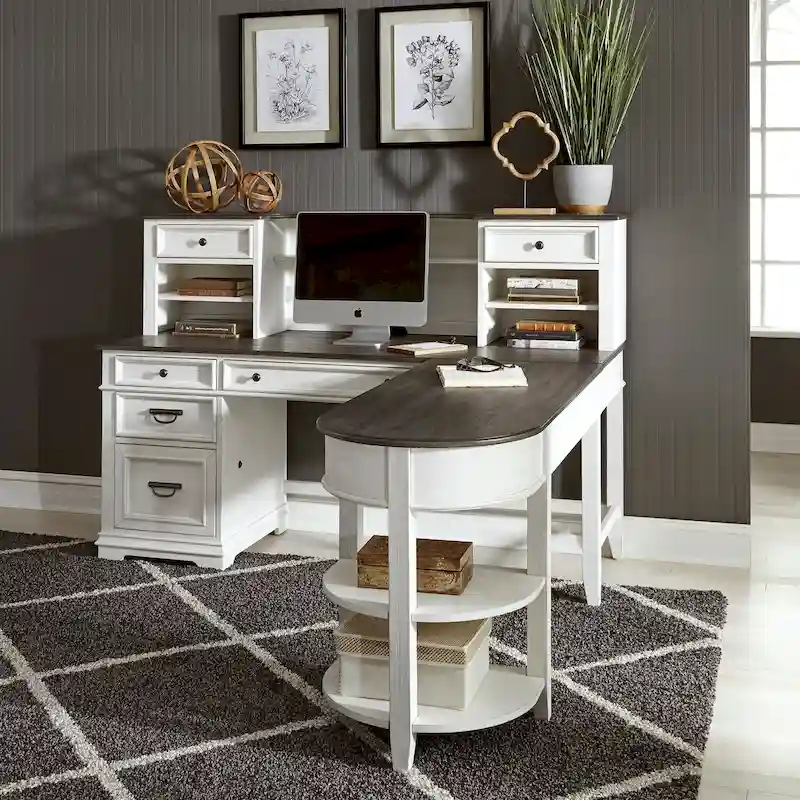 Allyson Park Wirebrushed White Charcoal L Shaped Desk Set