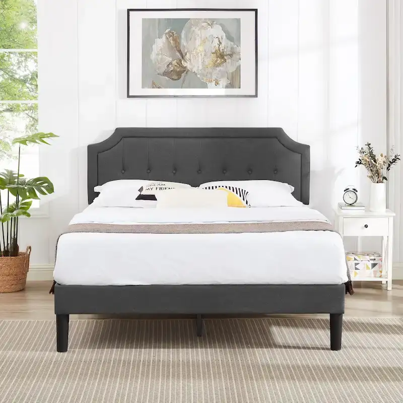 VECELO Upholstered Platform Bed Frame with Adjustable Headboard