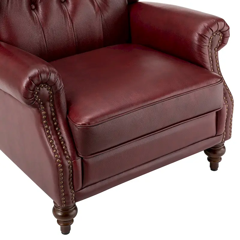 Brown Genuine Leather Wingback Armchair with Nailhead Trim, Set of 2, 1-Person