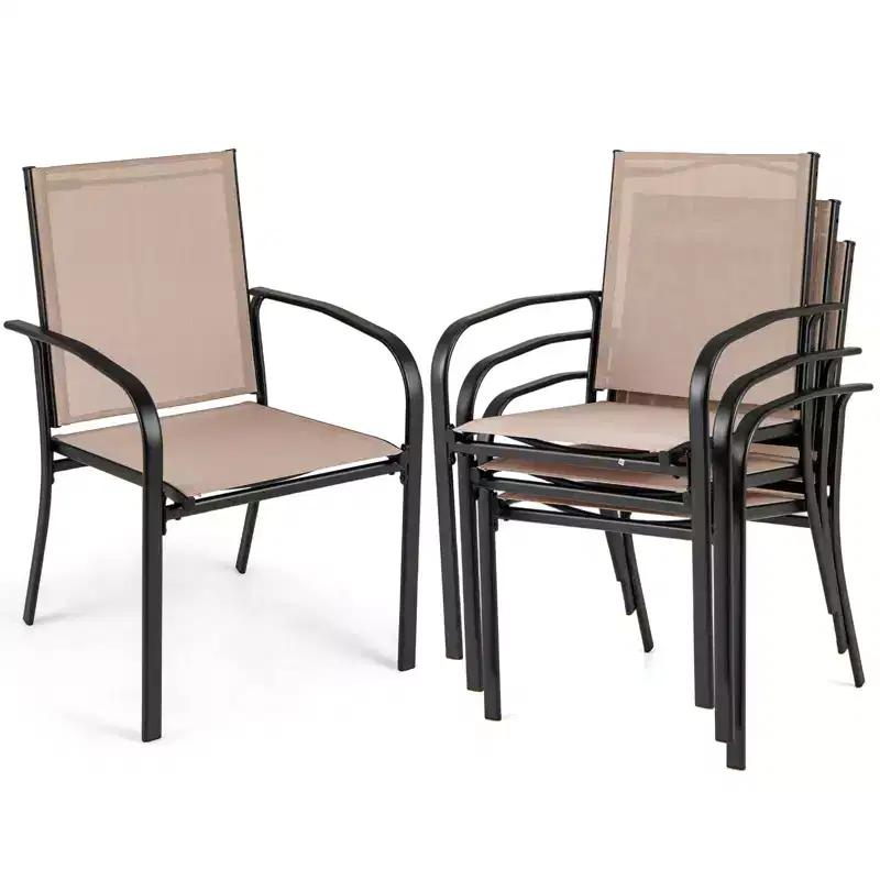 Costway Outdoor Dining Chairs Set of 4 w/ Breathable Fabric Armrests High Back