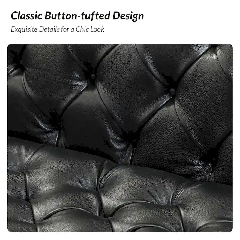 Transitional Genuine Leather Sofa with Metal Legs and Tufted Back