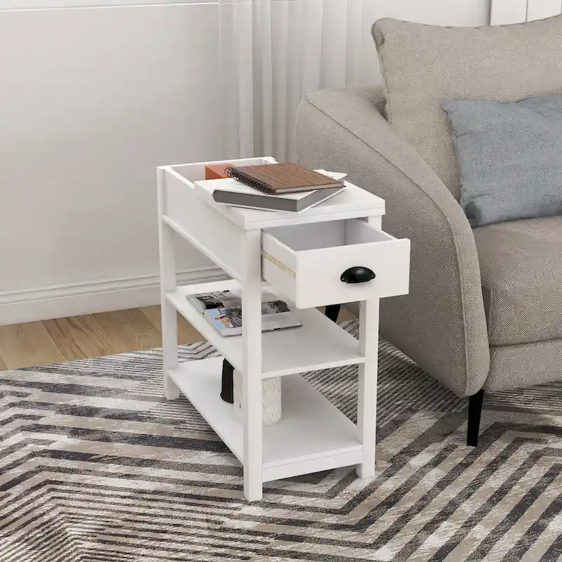 Narrow Side Table with Drawers and Flip-open Storage - 11.81 x 23.62 x 23.62