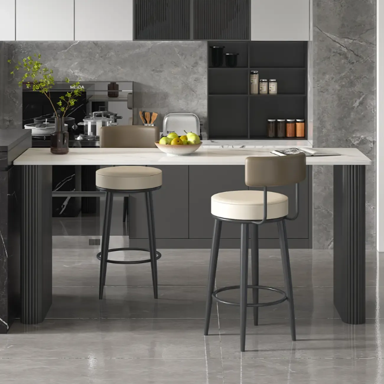 Glam White Stone Metal Striped Pillar Bar Tables