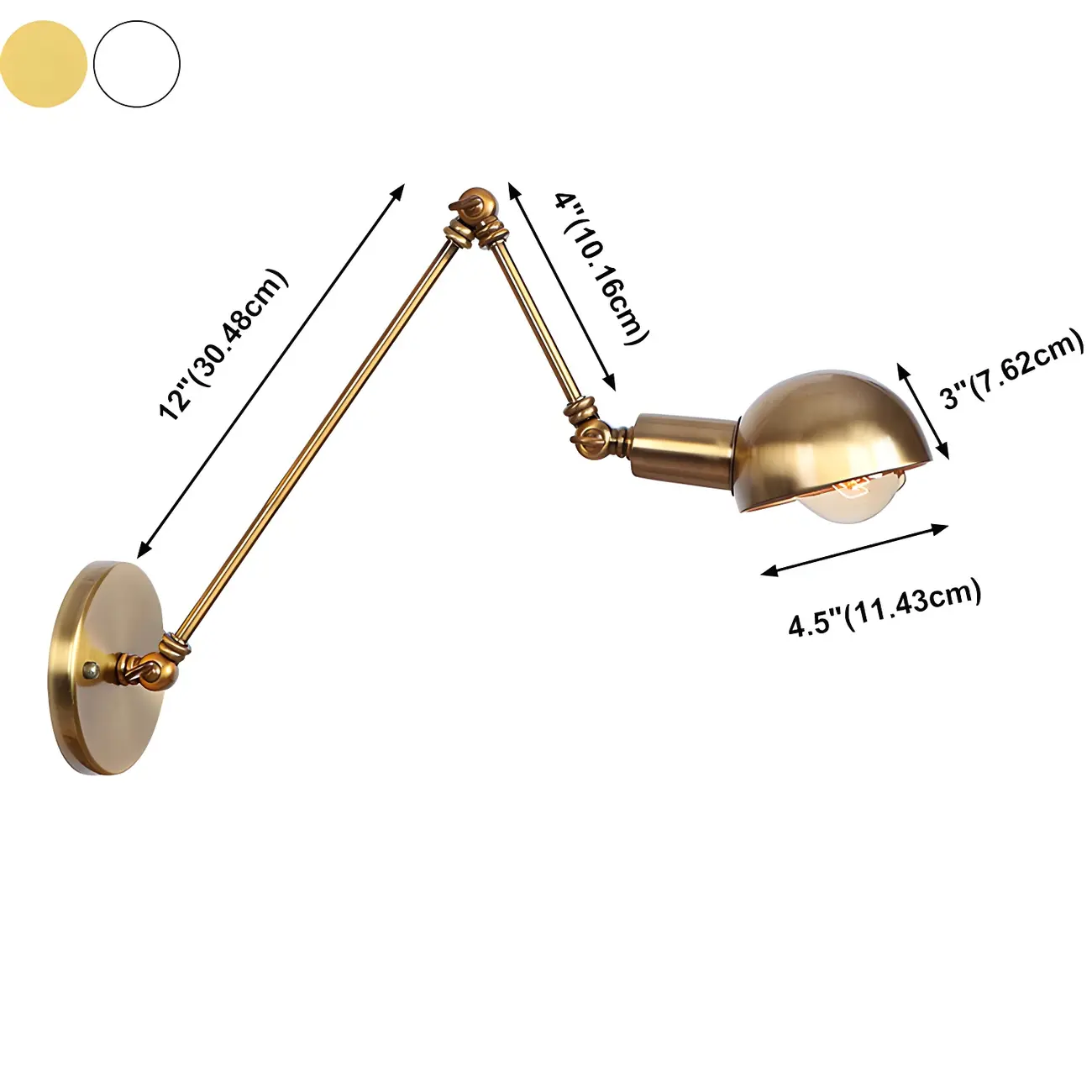 Gold and White Dome Swing Arm Wall Light
