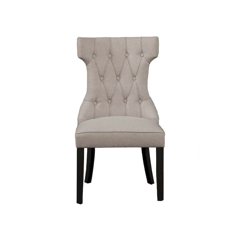 Set of 2 Button-Tufted Upholstered Side Chairs – Light Grey with Vintage Black Legs