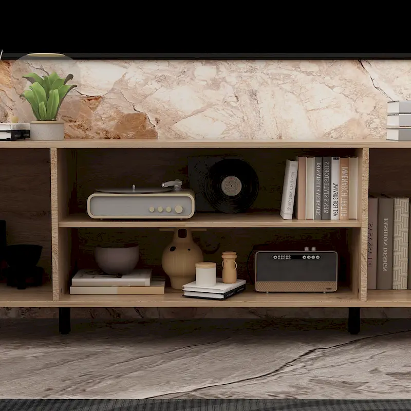 Wood Grain TV Stand with Optional Electric Fireplace: Cable Management