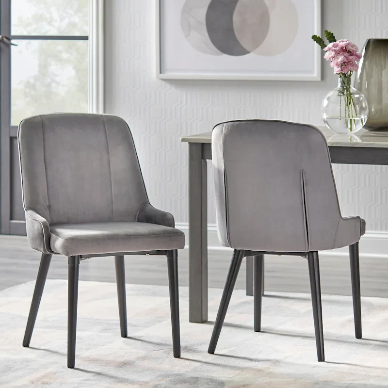 Velvet Upholstered Dining Chair Set of 2 – Dark Grey or White