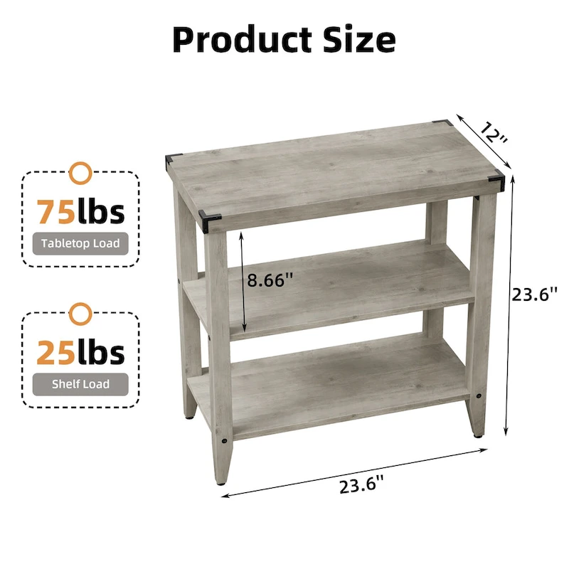 Farmhouse End Table 3 Tier Rustic Side Table