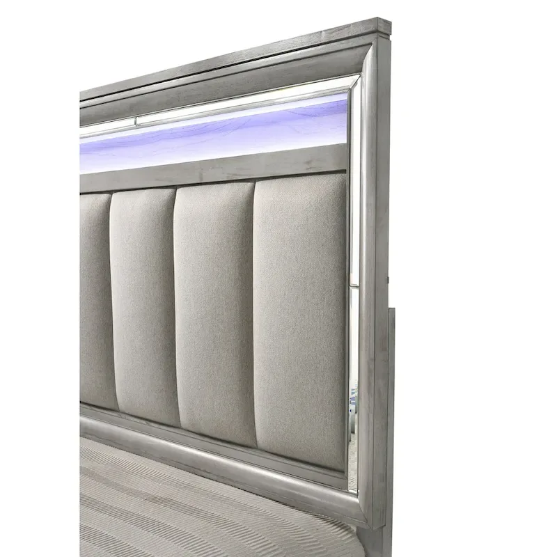 Evonne 6 Piece Gray LED Upholstered Panel Bedroom Set