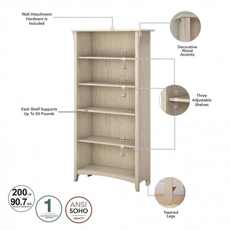 Salinas Tall 5-shelf Bookcase (Set of 2) by Bush Furniture