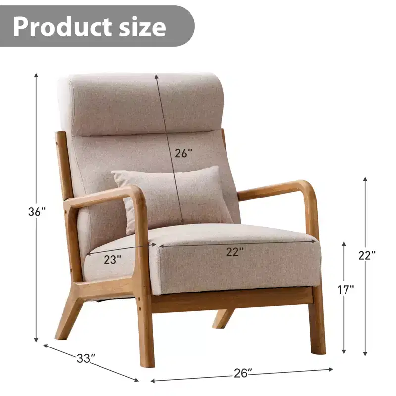 Bestier Mid-Century Accent Chair with Wood Frame, Upholstered Living Room Chair with Pillow & Waist Cushion, Reading Armchair for Bedroom Sunroom