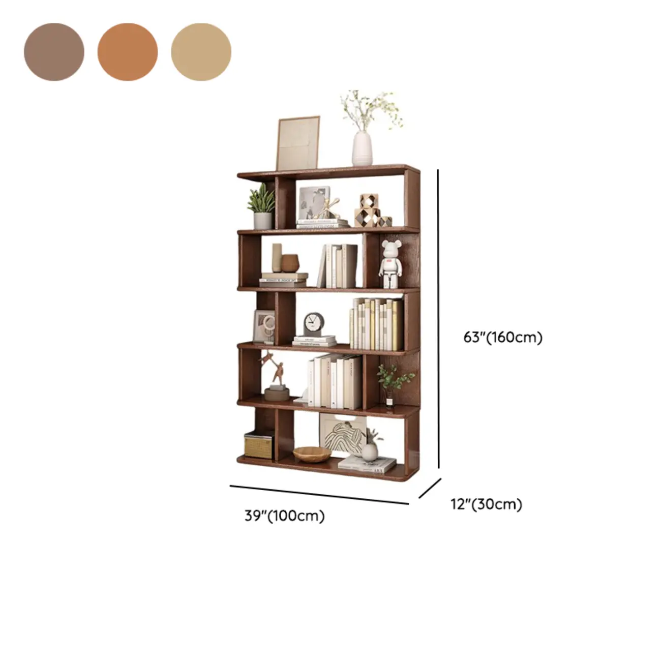 Mid-Century 6-Tier Open Back Wooden Bookshelf