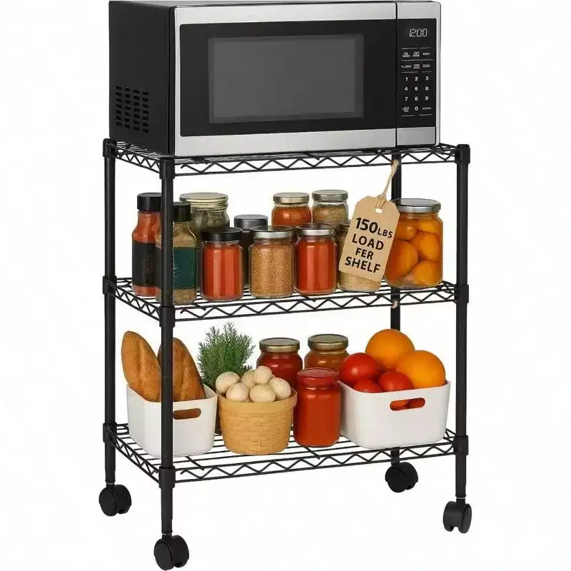 3 Tier Wire Shelving Unit Storage Rack Metal Heavy Duty Utility Garage Laundry Durable Black Shelves 14x24x30 Inch