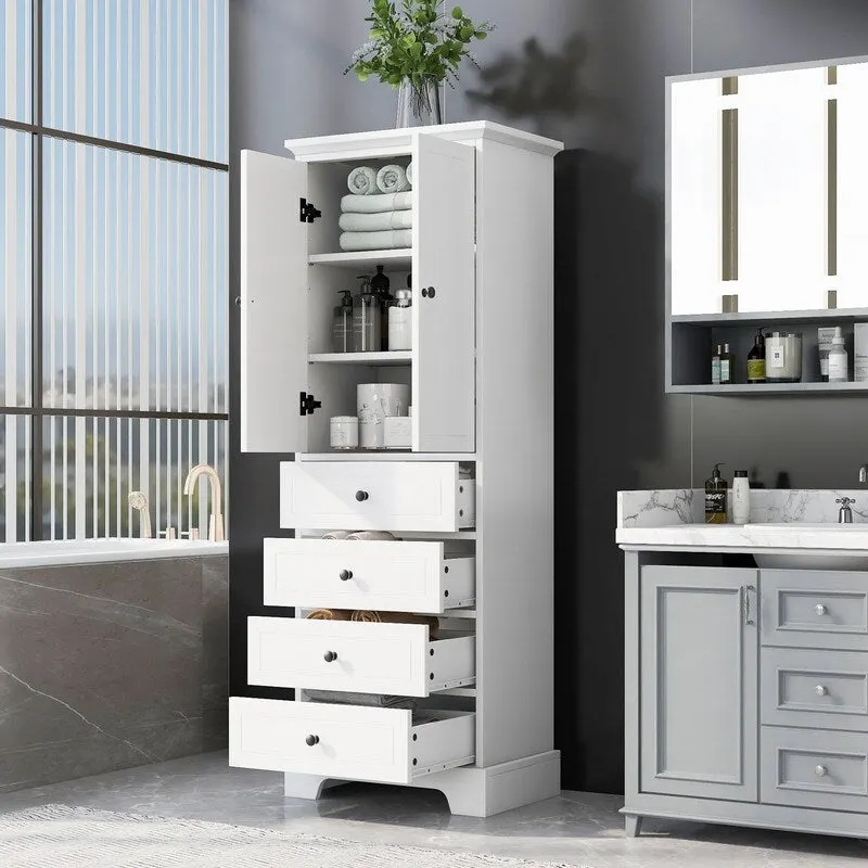 Bathroom Storage Cabinet with 2 Doors and 4 Drawers,Adjustable Shelf