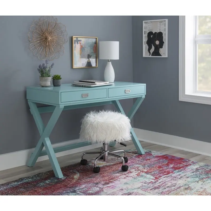 Turquoise / Navy / Grey X-Frame Writing Desk with Drawers, 1-Person