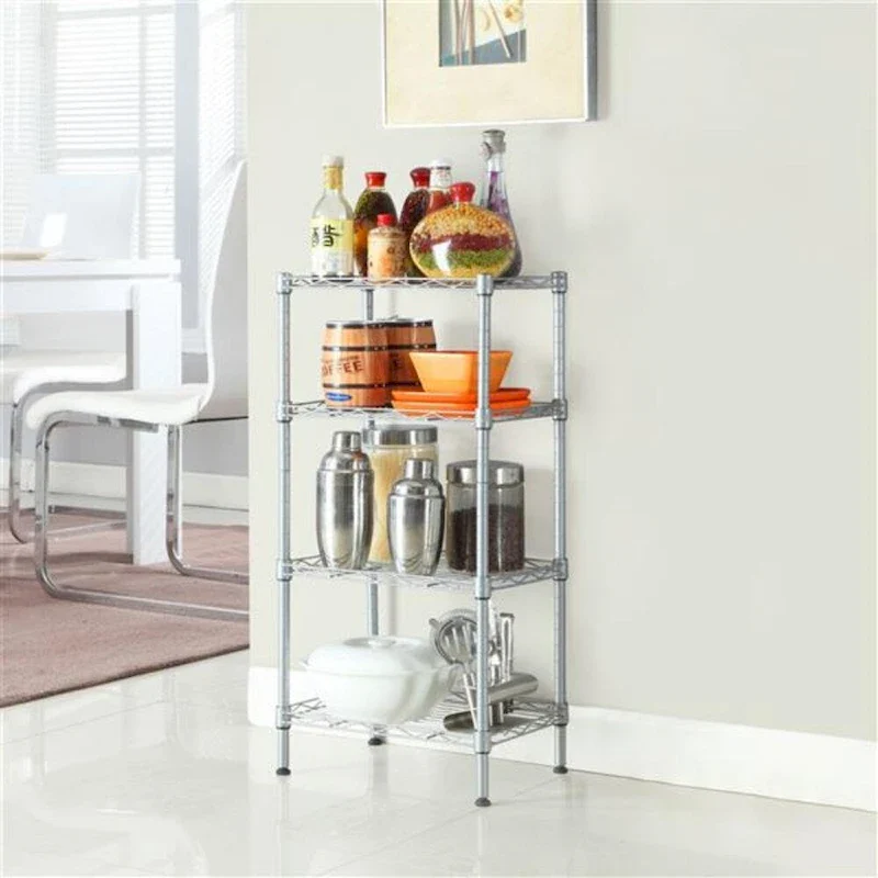 Rectangle Carbon Steel Metal Assembly 4-Shelf Storage Rack Silver Grey - 13.77 x 9.84 x 31.5