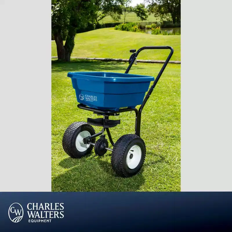 Charles Walters Equipment Landscape Rated Broadcast Spreader with Painted Steel Frame for Spreading Fertilizer and Ice Melt