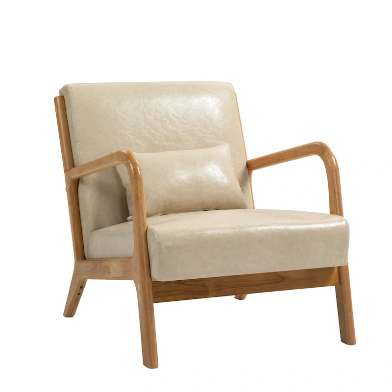 Mid-Century Modern Upholstered Accent Chair with Wood Frame