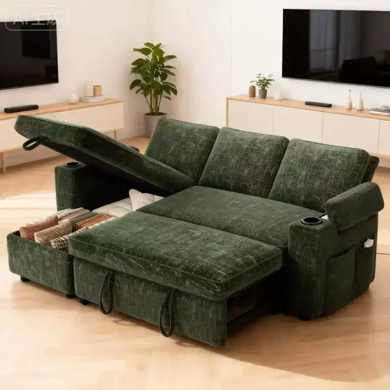 Dyonery 81 Sleeper Sofa Bed with Pull Out Bed, Sectional L-Shaped Sleeper Sofa with Reversible Storage Chaise