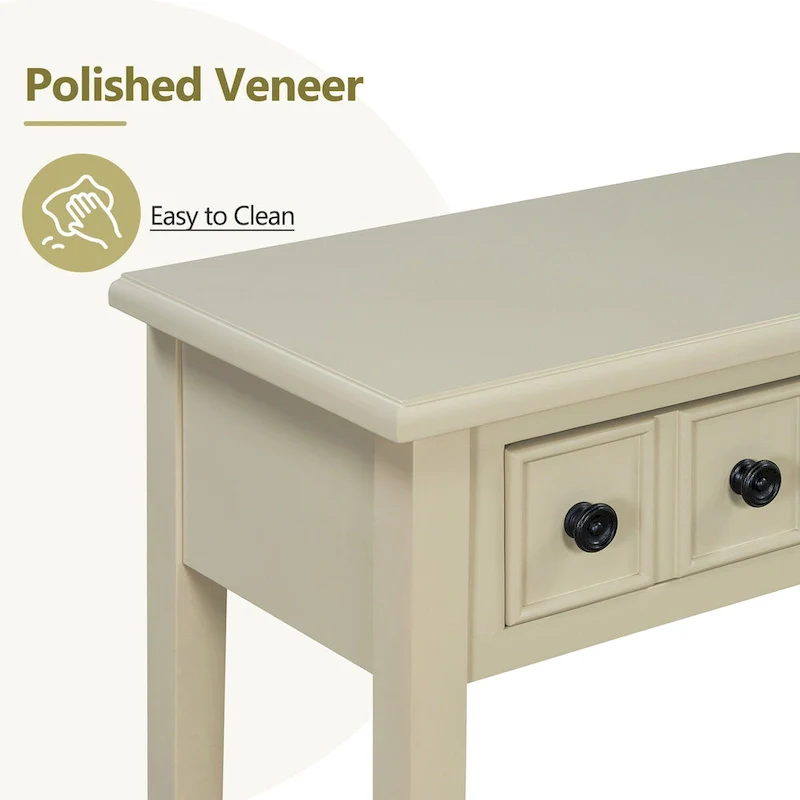 38.2 Rustic Console Table with Open Shelf and Three Drawers, Rubber Wood Legs