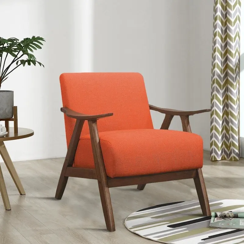 Orange Fabric Accent Chair, Single Seat, Curved Armrests