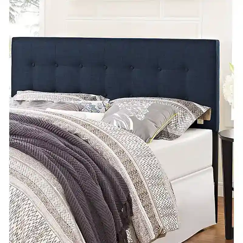 Stylish Dark Blue Fabric Upholstered Queen Size Headboard