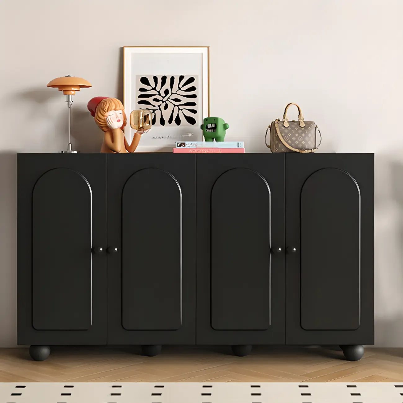 Black Metal Shoe Cabinet with Adjustable Shelves