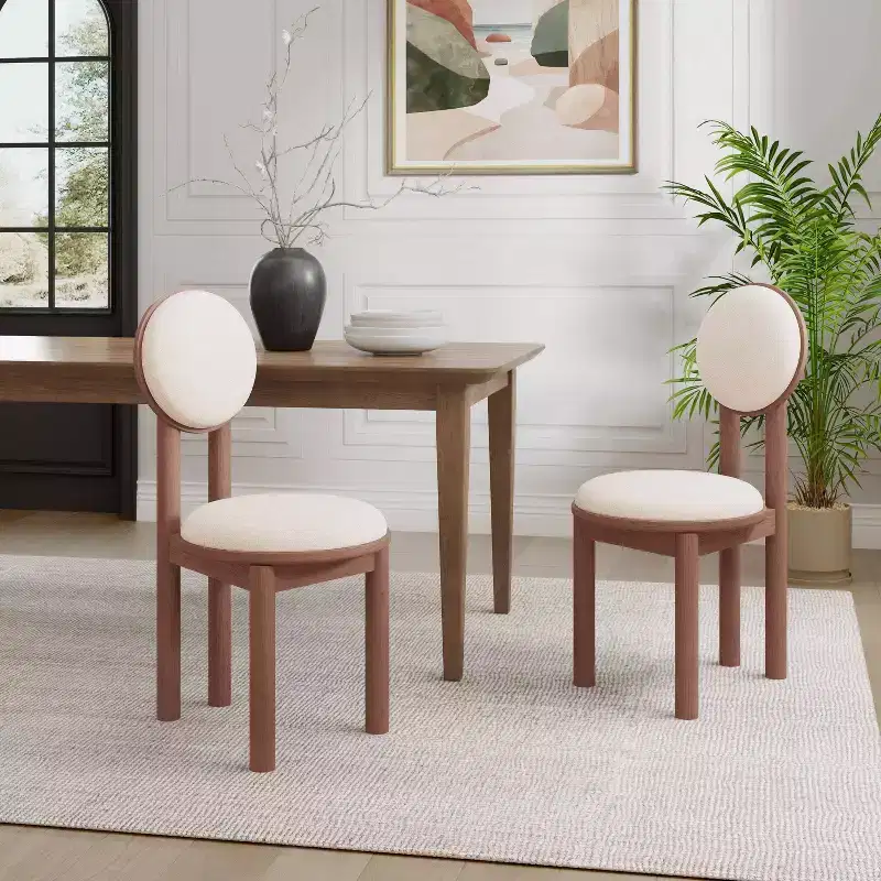 Christopher Knight Home Set of 2 Eliza Contemporary Upholstered Rubberwood Armless Dining Chairs Walnut/Beige