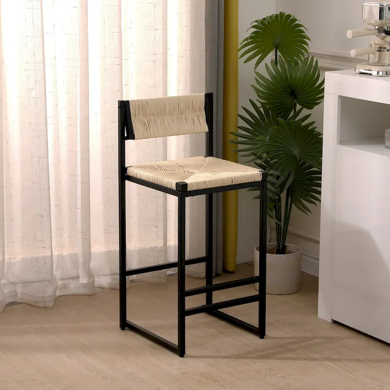 Bar Stools Set of 2 Paper Rope Weave Dining Chairs