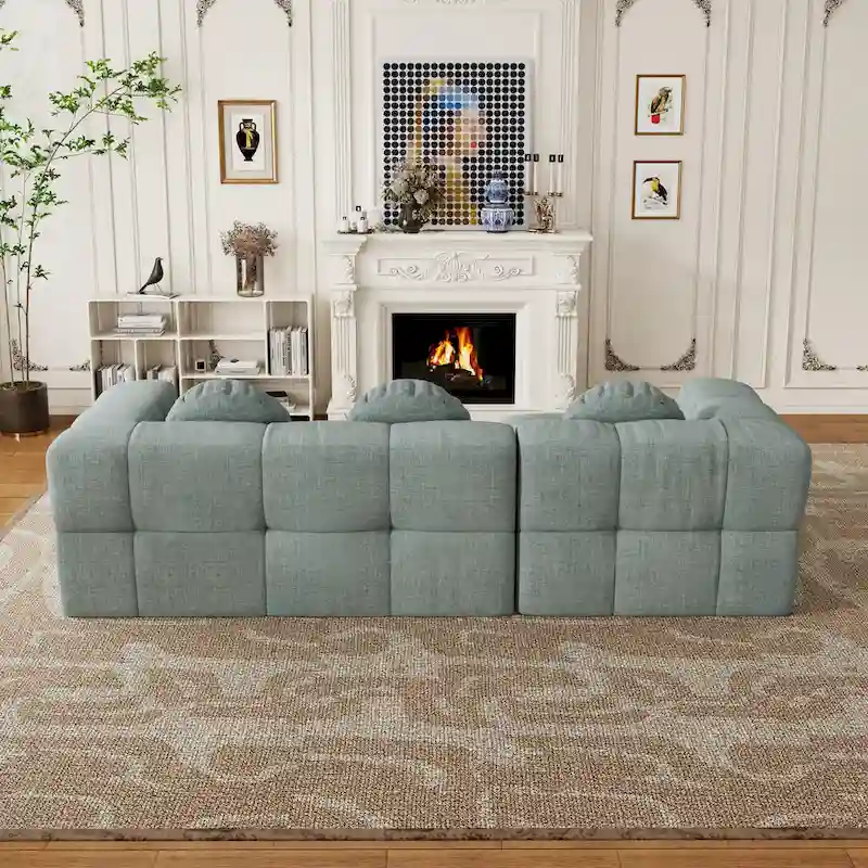 103 L-Shaped Chenille Sectional Sofa with Left Recliner & Pillows