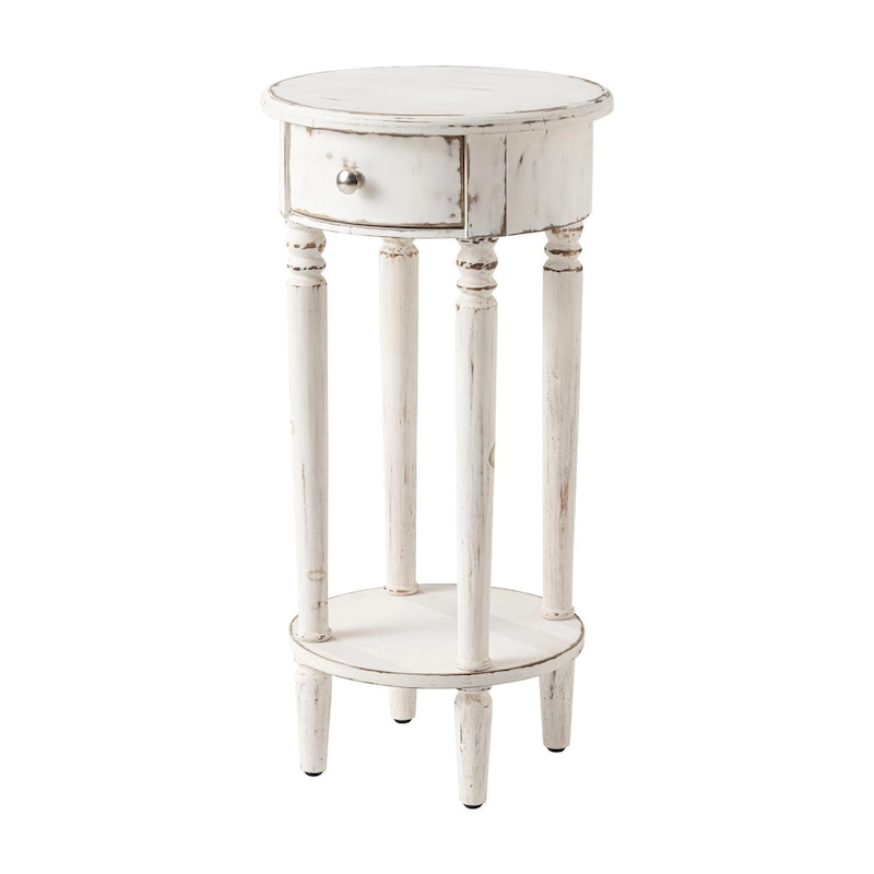 COSIEST White Distressed Round Tall Telephone Stand Table