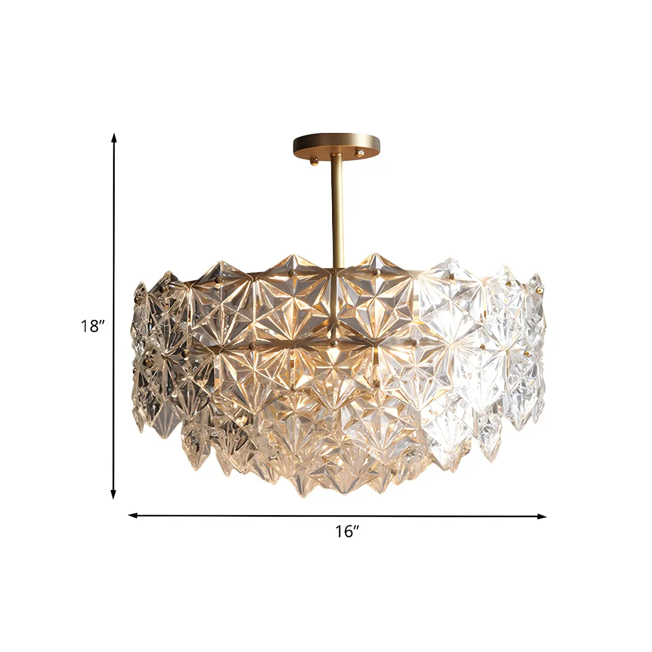 Modern Glamorous Crystal Hexagon Round Tiered Chandelier