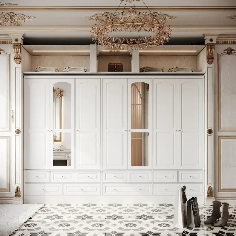 Modular Majesty Double Wardrobe Mirror-Front Storage Closet Armoires