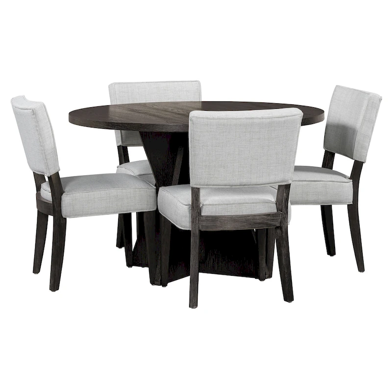 5-Piece Round Dining Table with 4 Upholstered Chairs