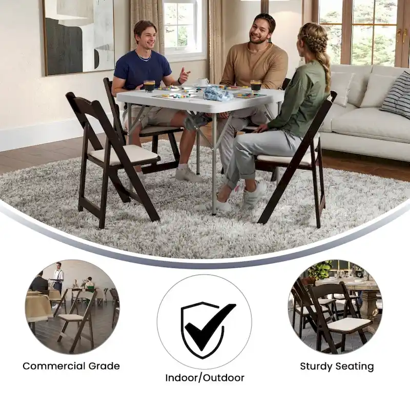 Wood Folding Chair with Vinyl Padded Seat (Set of 2)