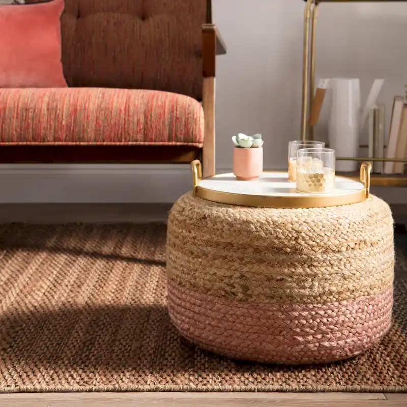 Juniper Home Saba Round Jute Pouf Ottoman/Foot Stool
