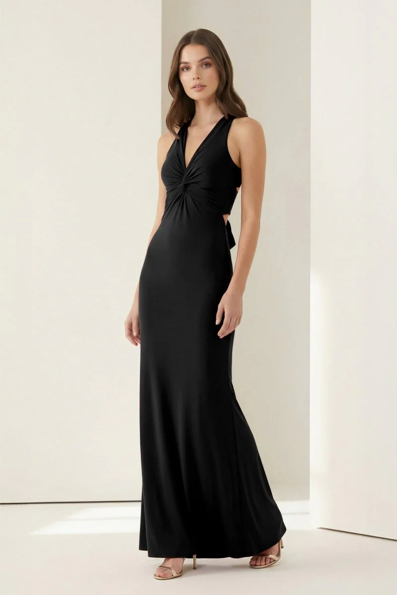 Pink Halter Mermaid Pleated Open Back Long Prom Dresses