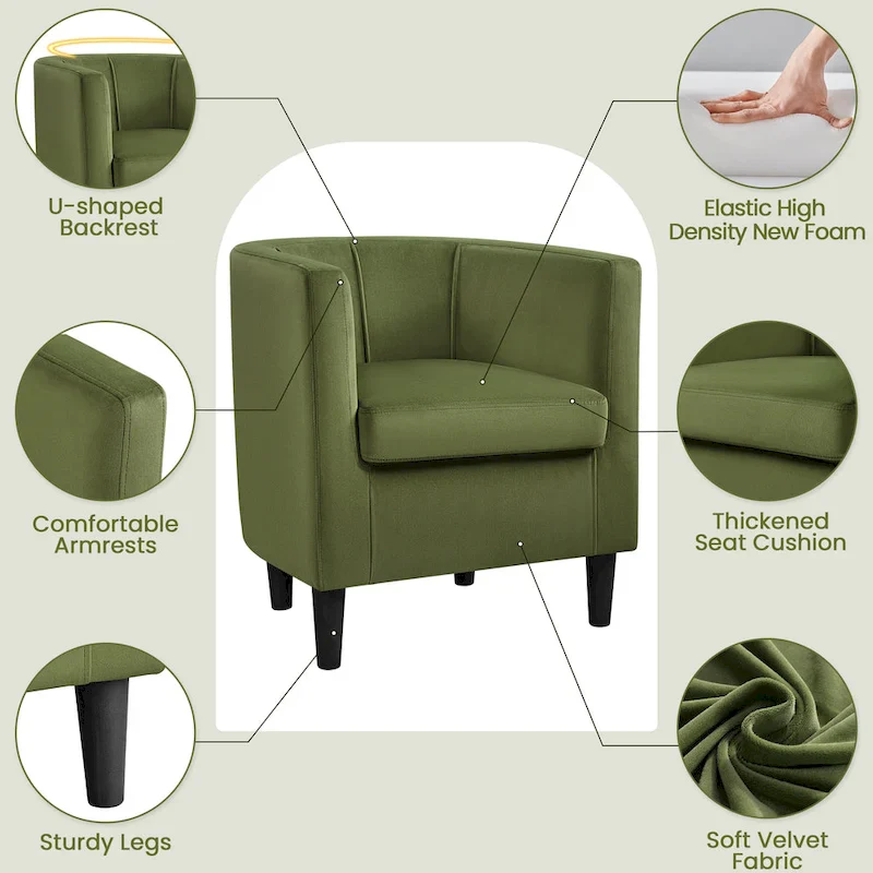 Yaheetech Modern Barrel-shaped Chair Upholstered Velvet Club Chair