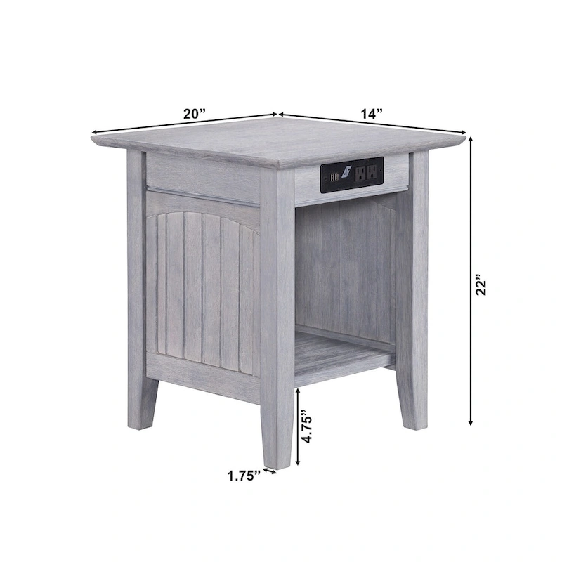 AFI Nantucket End Table with Built-in Charger in Driftwood