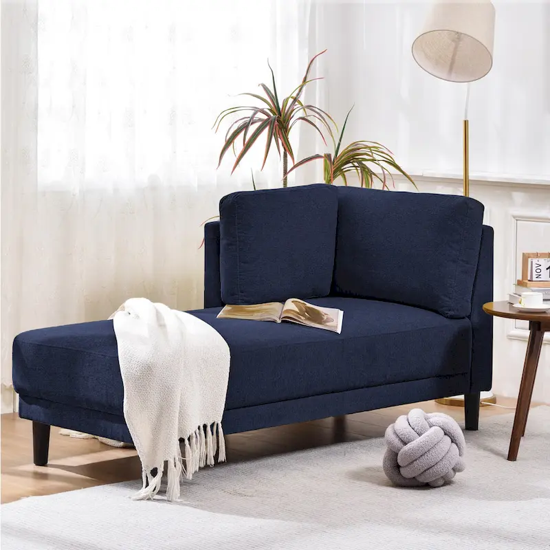 Blue Linen Modern Corner Chaise Lounge with Removable Cushions – 1-Seater