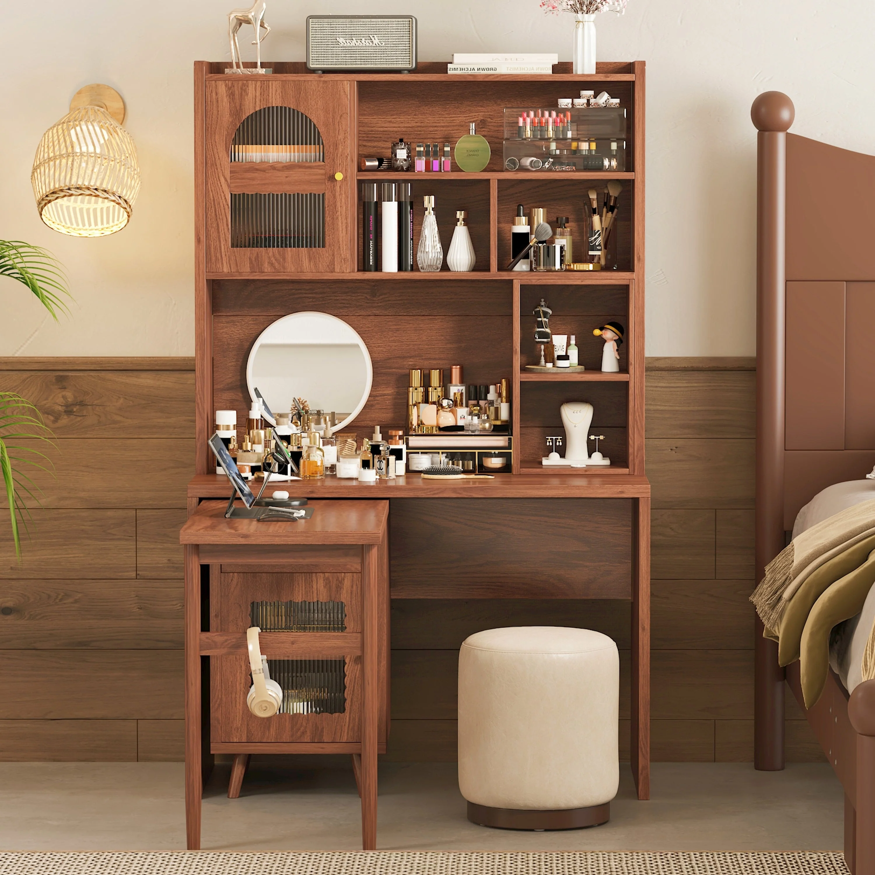 Walker Edison | Computer Desk with 90 Degree Rotating Desktop and Storage