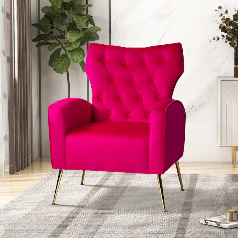 Abadiana Accent Tufted Chair with Metal Base by HULALA HOME