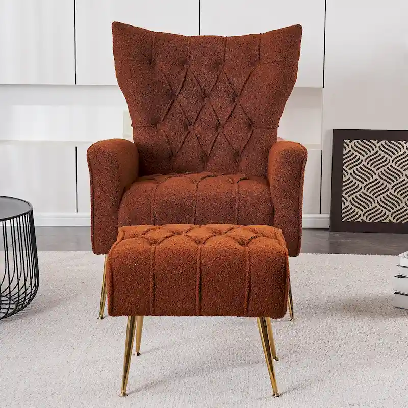 Gray Wingback Accent Chair with Ottoman Set