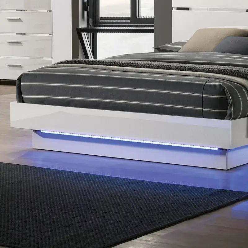Modern White LED Light Platform Bed